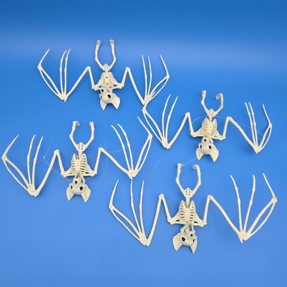Lot Of 4 Seasons Crazy Bonez Hanging Bat Skeletons Halloween Props 12" Wingspan
